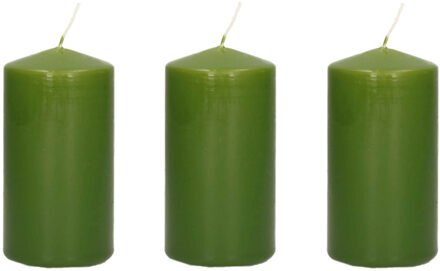 Trend Candles 6x stuks luxe Stompkaars/Cilinderkaars - 6x12 cm - 40 branduur - Olijfgroen - Stompkaarsen