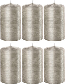 Trend Candles 6x Zilveren cilinderkaarsen/stompkaarsen 6 x 10 cm 25 branduren