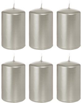 Trend Candles 6x Zilveren woondecoratie kaarsen 5 x 8 cm 18 branduren