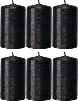 Trend Candles 6x Zwarte cilinderkaarsen/stompkaarsen 6 x 10 cm 25 branduren