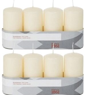 Trend Candles 8x Kaarsen cremewit 5 x 10 cm 18 branduren sfeerkaarsen - Stompkaarsen