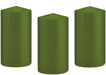 Trend Candles 8x Kaarsen olijfgroen 8 x 15 cm 69 branduren sfeerkaarsen - Stompkaarsen