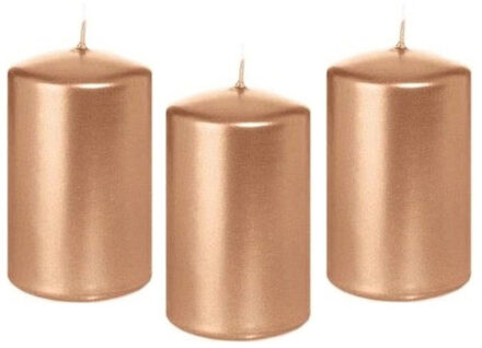 Trend Candles 8x Kaarsen rosegoud 5 x 8 cm 18 branduren sfeerkaarsen - Stompkaarsen Goudkleurig