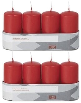 Trend Candles 8x Rode cilinderkaarsen/stompkaarsen 5 x 10 cm 18 branduren