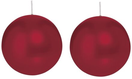 Trend Candles Bolkaars glad - 2x - bordeaux rood - 8 cm - 25 branduren - ronde kaarsen
