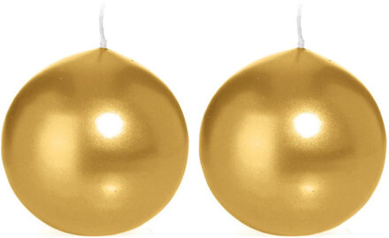 Trend Candles Bolkaars glad - 2x - goud - 7 cm - 16 branduren - ronde kaarsen