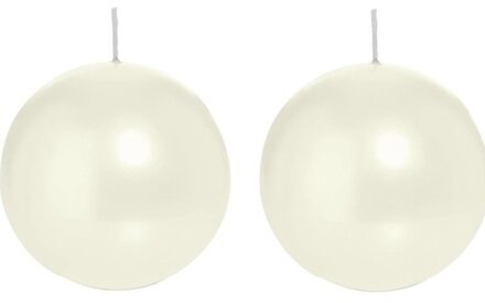 Trend Candles Bolkaars glad - 2x - parelmoer - 8 cm - 25 branduren - ronde kaarsen Wit