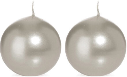 Trend Candles Bolkaars glad - 2x - zilver - 8 cm - 25 branduren - ronde kaarsen