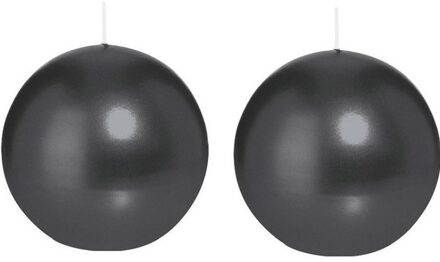 Trend Candles Bolkaars glad - 2x - zwart - 8 cm - 25 branduren - ronde kaarsen