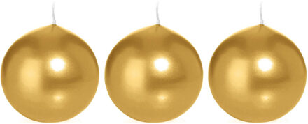 Trend Candles Bolkaars glad - 3x - goud - 8 cm - 25 branduren - ronde kaarsen