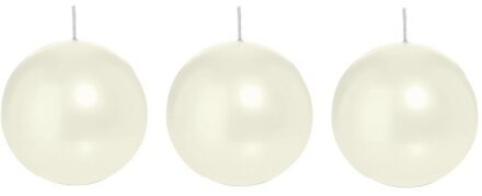 Trend Candles Bolkaars glad - 3x - parelmoer - 8 cm - 25 branduren - ronde kaarsen Wit