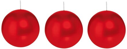 Trend Candles Bolkaars glad - 3x - rood - 8 cm - 25 branduren - ronde kaarsen