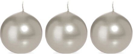 Trend Candles Bolkaars glad - 3x - zilver - 8 cm - 25 branduren - ronde kaarsen