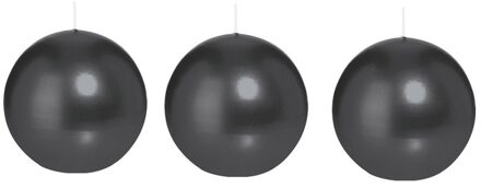 Trend Candles Bolkaars glad - 3x - zwart - 7 cm - 16 branduren - ronde kaarsen
