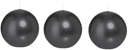 Trend Candles Bolkaars glad - 3x - zwart - 8 cm - 25 branduren - ronde kaarsen