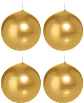 Trend Candles Bolkaars glad - 4x - goud - 7 cm - 16 branduren - ronde kaarsen
