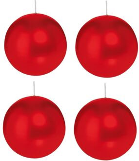 Trend Candles Bolkaars glad - 4x - rood - 8 cm - 25 branduren - ronde kaarsen
