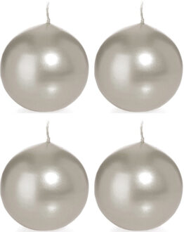 Trend Candles Bolkaars glad - 4x - zilver - 7 cm - 16 branduren - ronde kaarsen