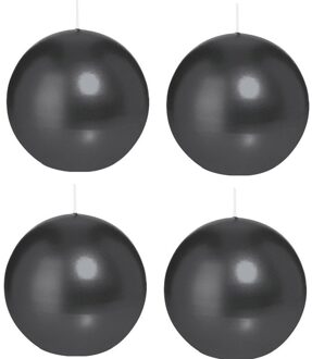 Trend Candles Bolkaars glad - 4x - zwart - 7 cm - 16 branduren - ronde kaarsen