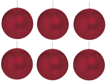 Trend Candles Bolkaars glad - 6x - bordeaux rood - 8 cm - 25 branduren - ronde kaarsen