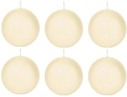 Trend Candles Bolkaars glad - 6x - cremewit - 7 cm - 16 branduren - ronde kaarsen