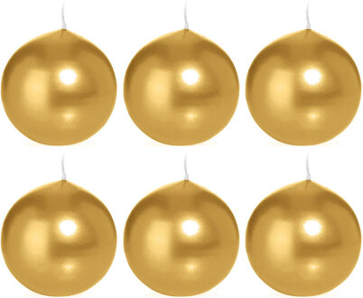 Trend Candles Bolkaars glad - 6x - goud - 8 cm - 25 branduren - ronde kaarsen