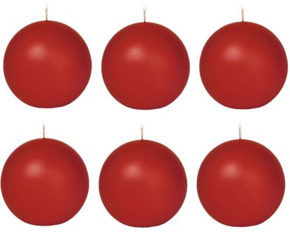 Trend Candles Bolkaars glad - 6x - rood - 7 cm - 16 branduren - ronde kaarsen