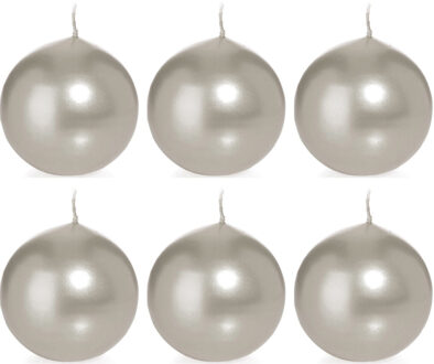 Trend Candles Bolkaars glad - 6x - zilver - 8 cm - 25 branduren - ronde kaarsen