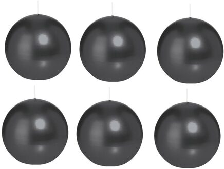 Trend Candles Bolkaars glad - 6x - zwart - 7 cm - 16 branduren - ronde kaarsen