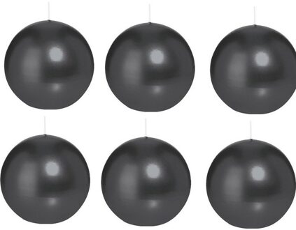 Trend Candles Bolkaars glad - 6x - zwart - 8 cm - 25 branduren - ronde kaarsen