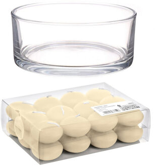 Trend Candles Cadeau set Lage luxe vaas 19 cm met creme witte drijfkaarsen - Waxinelichtjes