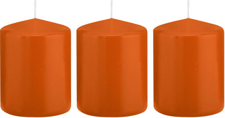 Trend Candles cilinder kaarsen - 3x - stompkaarsen - oranje - 6 x 8 cm - 29 branduren