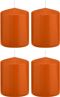 Trend Candles cilinder kaarsen - 4x - stompkaarsen - oranje - 6 x 8 cm - 29 branduren