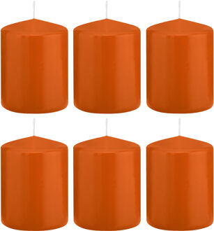 Trend Candles cilinder kaarsen - 6x - stompkaarsen - oranje - 6 x 8 cm - 29 branduren