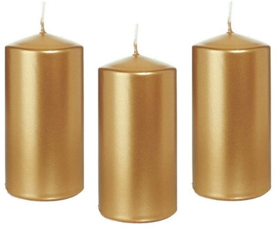 Trend Candles Cilinderkaars/stompkaars - 10x - goud - 6 x 12 cm - 40 branduren