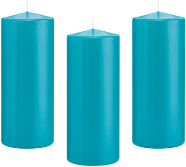 Trend Candles Cilinderkaars/stompkaars - 10x - turquoise - 8 x 20 cm - 119 branduren
