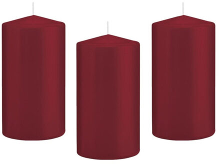 Trend Candles Cilinderkaars/stompkaars - 12x - bordeauxrood - 8 x 15 cm - 69 branduren