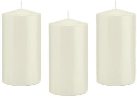 Trend Candles Cilinderkaars/stompkaars - 12x - ivoorwit - 8 x 15 cm - 69 branduren