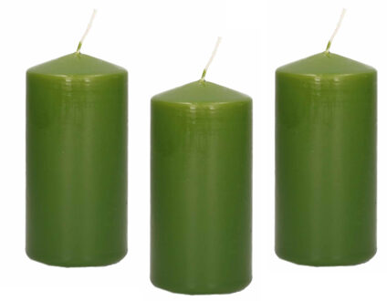 Trend Candles Cilinderkaars/stompkaars - 12x - olijfgroen - 5 x 10 cm - 23 branduren