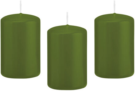 Trend Candles Cilinderkaars/stompkaars - 12x - olijfgroen - 5 x 8 cm - 18 branduren
