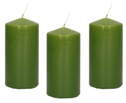 Trend Candles Cilinderkaars/stompkaars - 12x - olijfgroen - 6 x 12 cm - 40 branduren