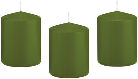 Trend Candles Cilinderkaars/stompkaars - 12x - olijfgroen - 6 x 8 cm - 29 branduren
