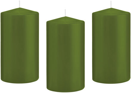 Trend Candles Cilinderkaars/stompkaars - 12x - olijfgroen - 8 x 15 cm - 69 branduren