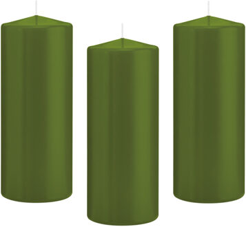 Trend Candles Cilinderkaars/stompkaars - 12x - olijfgroen - 8 x 20 cm - 119 branduren