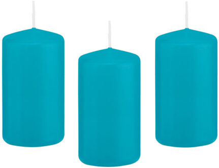 Trend Candles Cilinderkaars/stompkaars - 12x - turquoise - 5 x 10 cm - 23 branduren