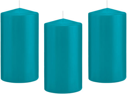 Trend Candles Cilinderkaars/stompkaars - 12x - turquoise - 8 x 15 cm - 69 branduren