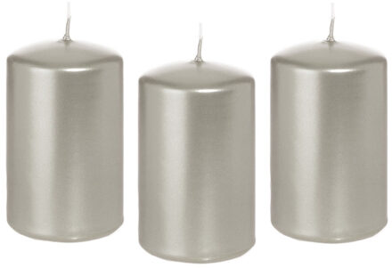 Trend Candles Cilinderkaars/stompkaars - 12x - zilver - 5 x 8 cm - 18 branduren