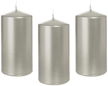 Trend Candles Cilinderkaars/stompkaars - 12x - zilver - 6 x 12 cm - 40 branduren