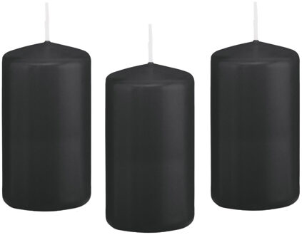 Trend Candles Cilinderkaars/stompkaars - 12x - zwart - 6 x 12 cm - 40 branduren