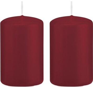 Trend Candles Cilinderkaars/stompkaars - 2x - bordeauxrood - 5 x 8 cm - 18 branduren